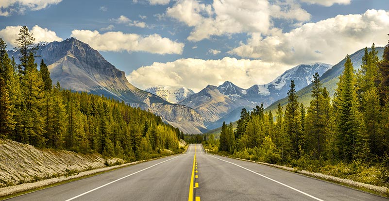 Two lane highway in the Rocky Mountains of Colorado.